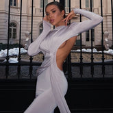 Women's Sexy Hot Girl Back Hollow-out Slim-fit Long Sleeve Dress - kinko